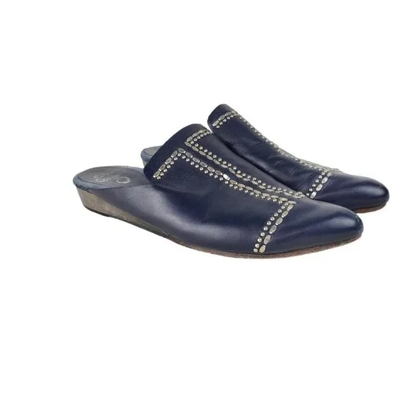 Calleen Cordero Sheira Slides Navy Blue Studded Backless Mule Shoes Size 10 - Picture 1 of 12